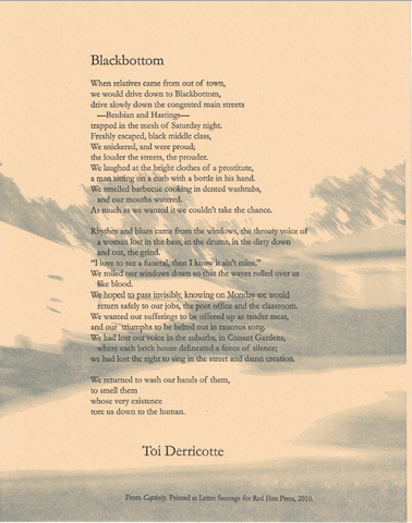 Blackbottom by Toi Derricotte SIGNED (10 in x 8 in)